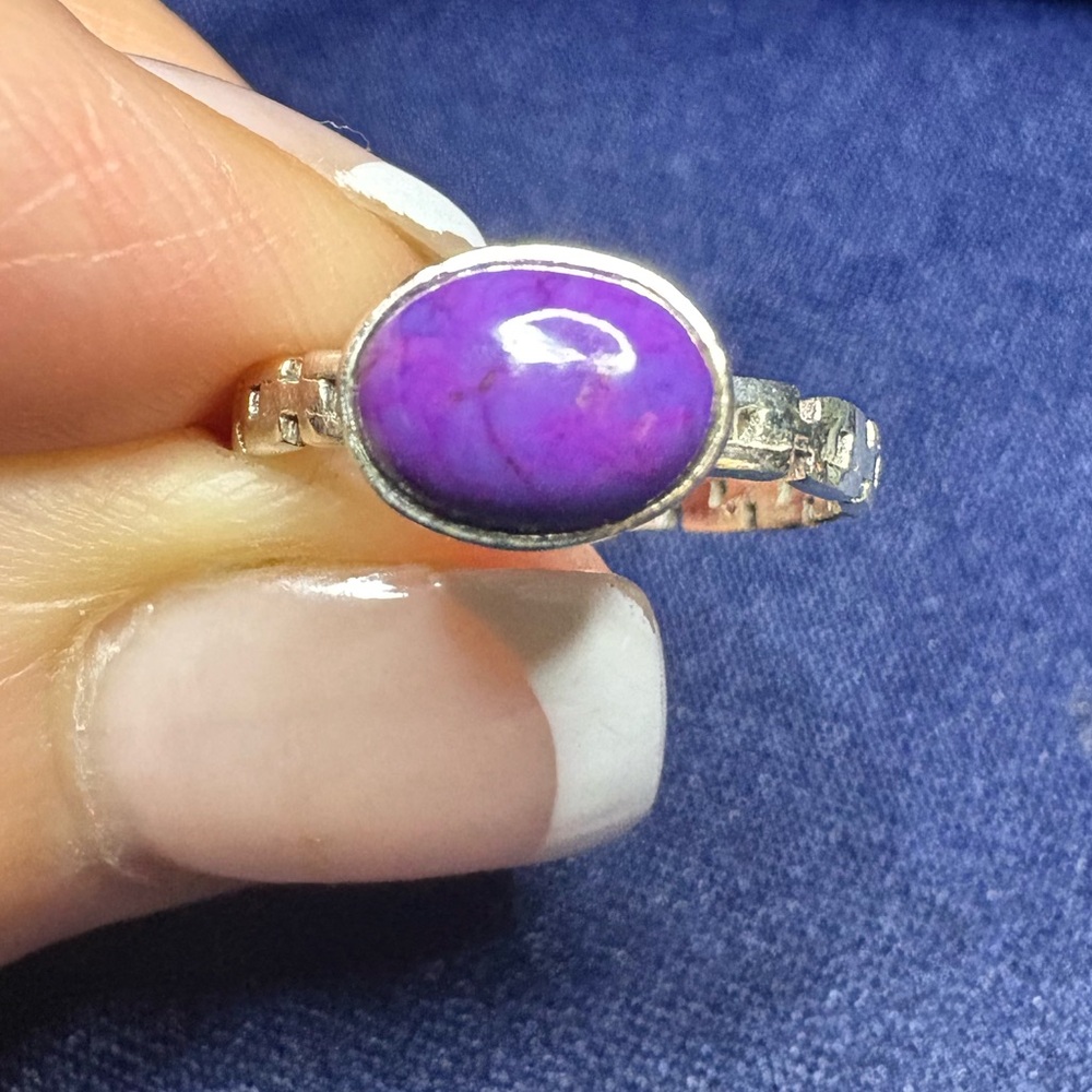 Ring Purple Mojave 925 Sterling Silver Chain Link Band - Picture 4 of 8